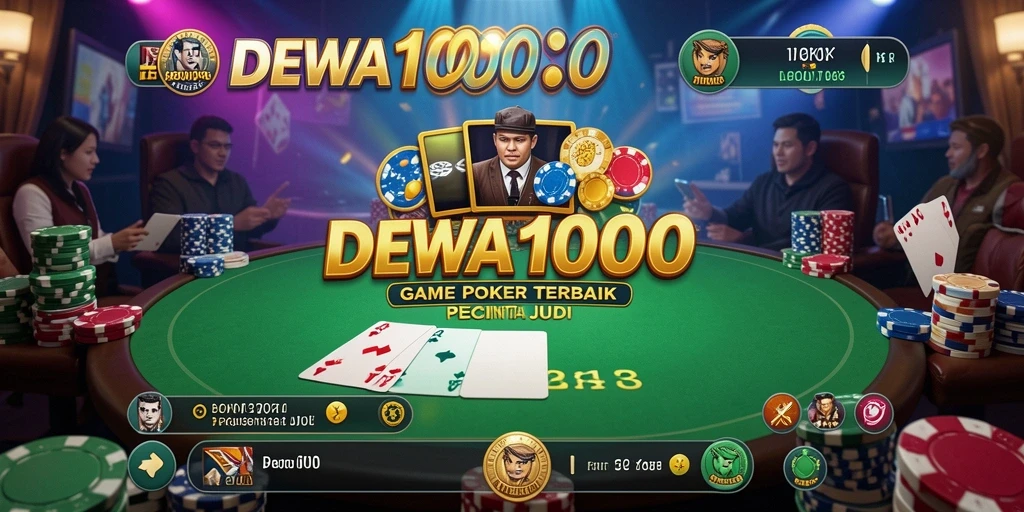 Screenshot gameplay DEWA1000 menampilkan aksi poker yang mendebarkan.