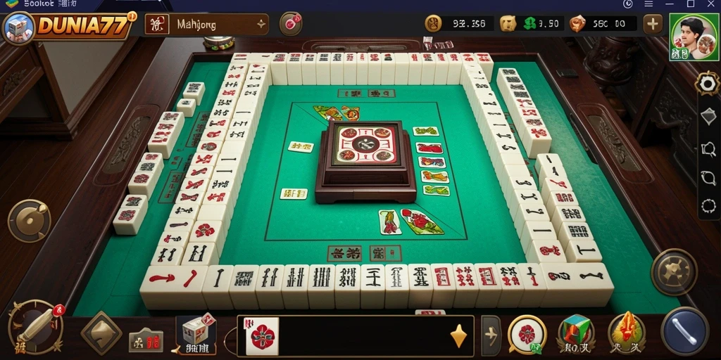 Tampilan gameplay Mahjong yang mendebarkan di DUNIA77.