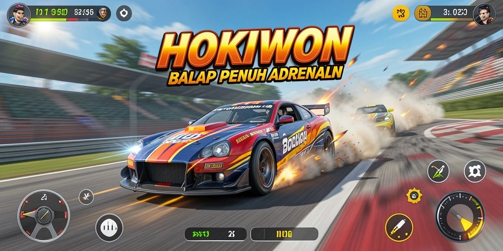 Screenshot HOKIWON menampilkan balapan cepat yang menegangkan.