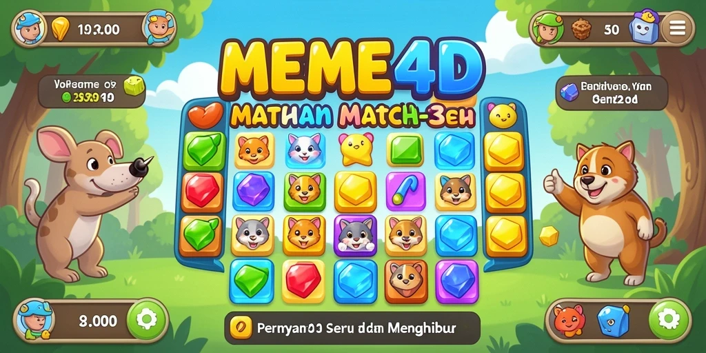 Menampilkan gameplay seru MEME4D dengan berbagai tantangan Match-3.