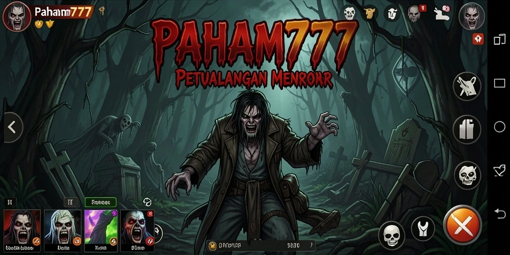 Tampilan gameplay PAHAM777 dengan suasana horor yang mencekam.