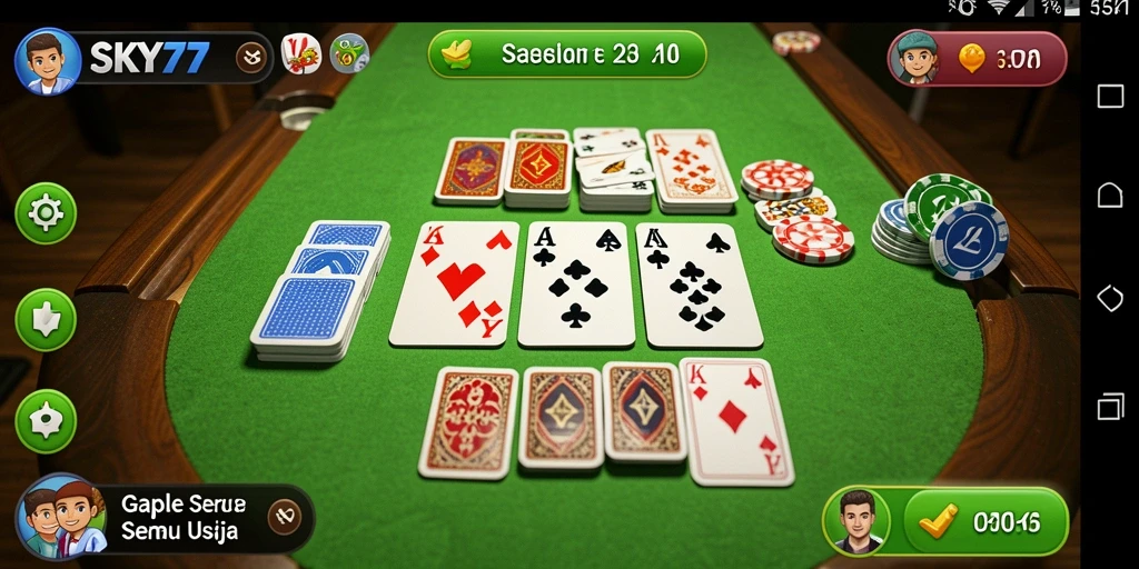 Screenshot utama SKY77 menampilkan gameplay Gaple yang seru dan interaktif.